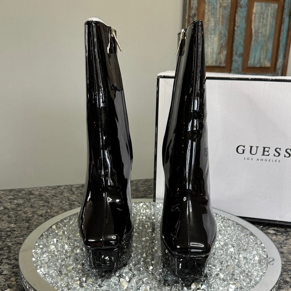 GUESS Black Patent Platform Ankle Boots NEW - Picture 5 of 17